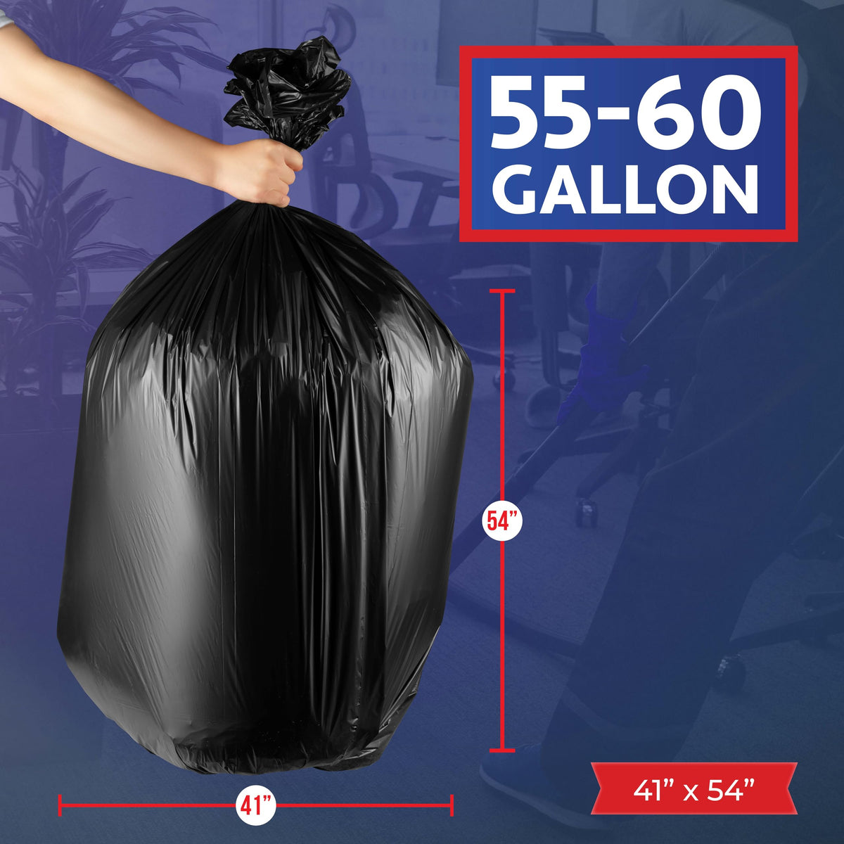 55-60 Gallon Trash Bags Heavy Duty, Bulk 150 Pack Large Black, Made in USA
