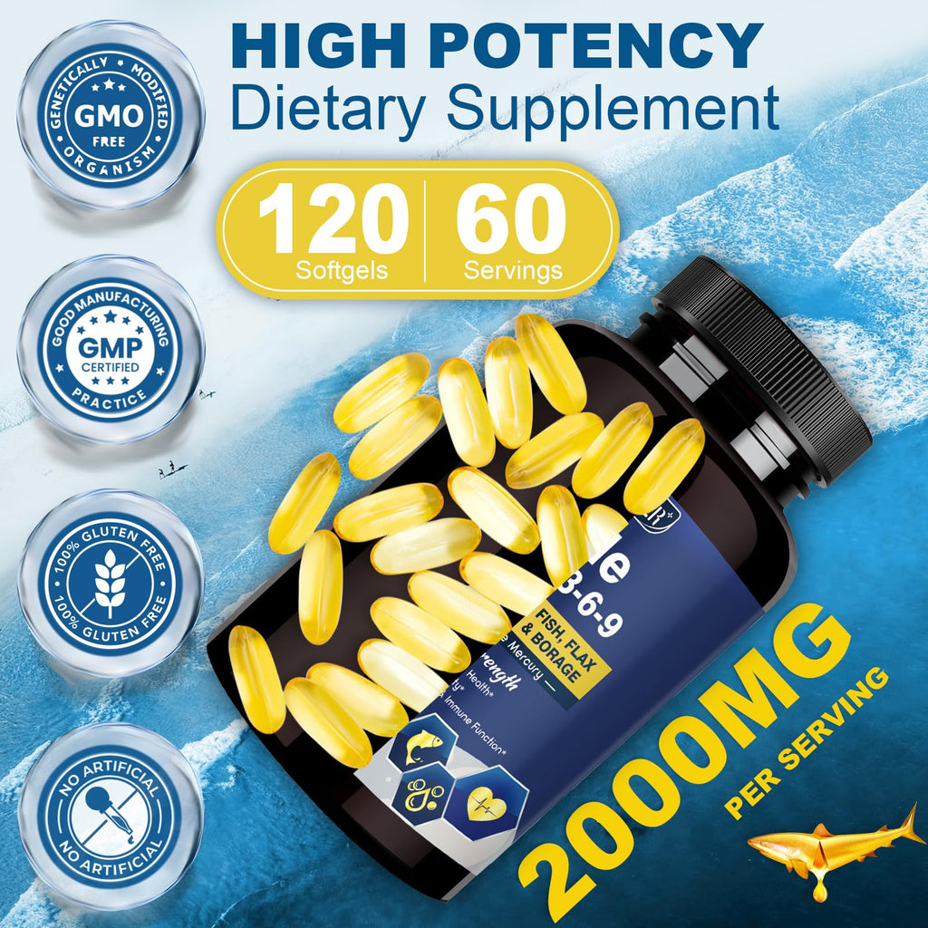 DRFOSTER Triple Omega 3-6-9 Fish Oil 2000mg with Vitamin E, 120 Softgels