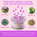 Flower Child Breastfeeding Gummies for Milk Production with Organic Moringa, Milk Thistle, Choline & DHA, Lactation Supplement Postnatal Recovery Vitamins, Fenugreek Free, Vegan, 60 Count