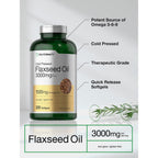 Horbäach Flaxseed Oil Softgel Capsules 3000mg | 300 Count | High Potency