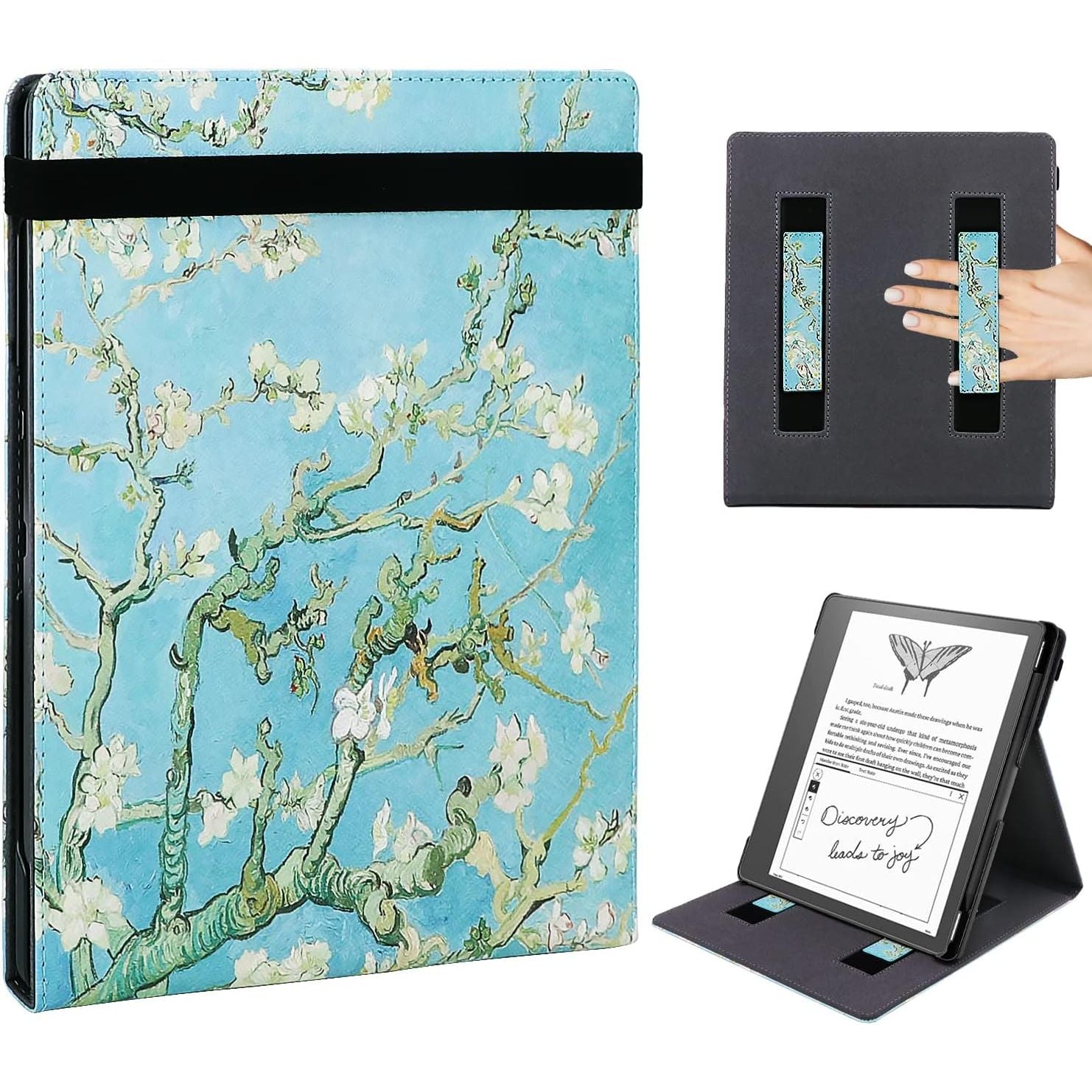Buy now WALNEW Flip Case for 10.2-inch Kindle Scribe 2024/2022 Released, Two Hand Straps and Vertical Multi-Viewing Stand Cover with Auto Wake/Sleep for 10.2” Amazon Kindle Scribe E-Reader(Gray) Tree and Flowers at indiglob india