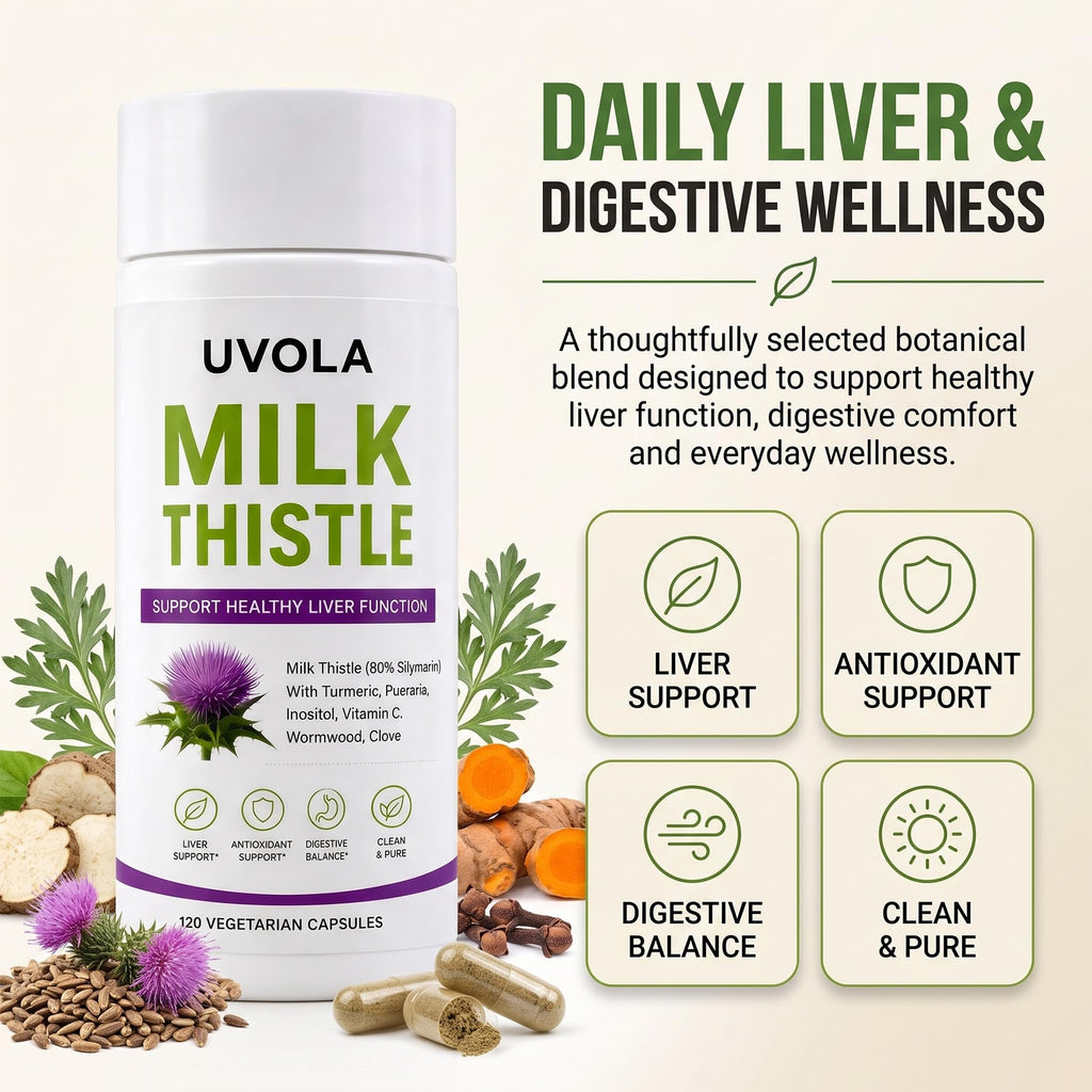 Milk Thistle Liver Support Supplement with 80% Silymarin, Inositol, Turmeric, Clove, Vitamin C and L-Methionine, Digestive and Antioxidant Support, 120 Capsules (1)
