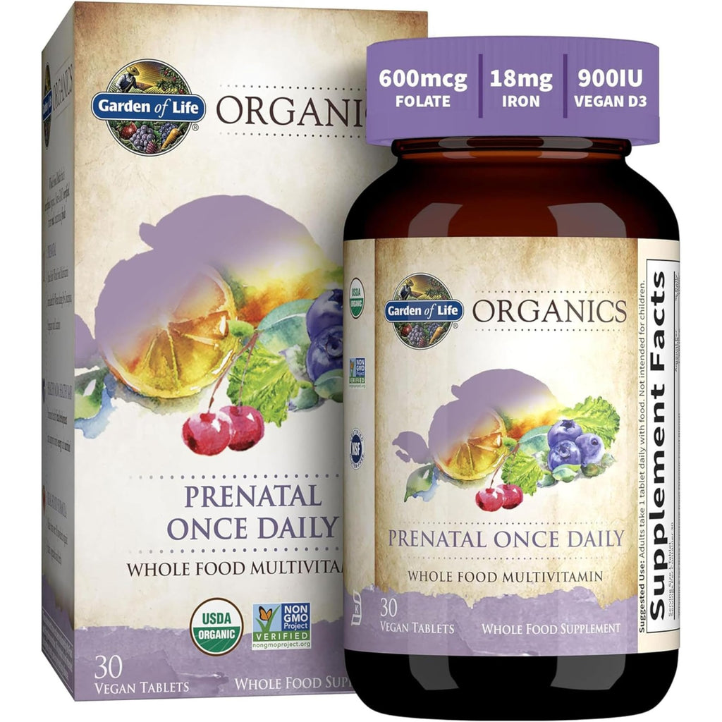 Garden of Life Organics Prenatal Once Daily with Folate, Vitamin C, B6, B12 & D3 – Prenatal Vitamins for Women with Energy Metabolism Support for Healthy Fetal Development, Non-GMO, Vegan, 30 Tablets