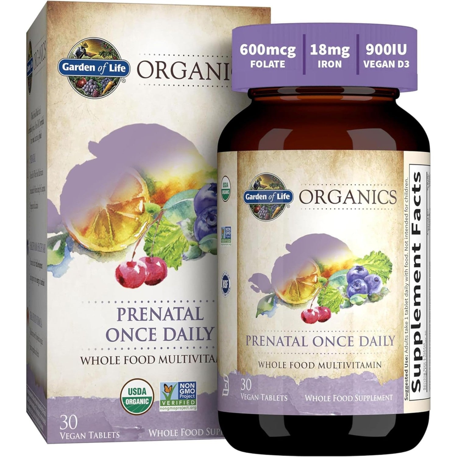 Garden of Life Organics Prenatal Once Daily with Folate, Vitamin C, B6, B12 & D3 – Prenatal Vitamins for Women with Energy Metabolism Support for Healthy Fetal Development, Non-GMO, Vegan, 30 Tablets