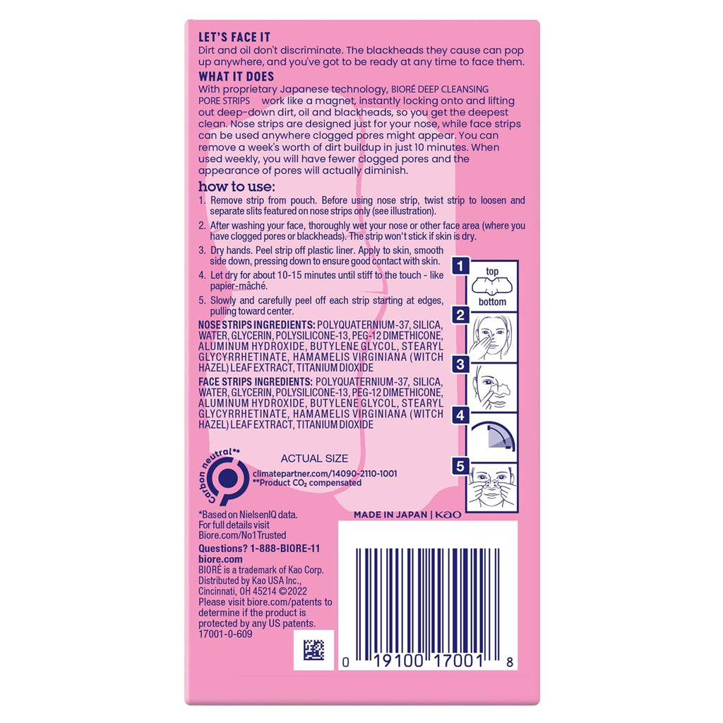 Buy now BiorÃ© Nose+Face Blackhead Remover Strips, Deep Cleansing Strips for Nose, Chin, or Forehead, Instant Blackhead Removal and Pore Unclogging, Oil-free, Non-Comedogenic Use, Value Size 24 Count at indiglob india