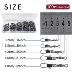 100Pcs Fishing Swivels, 5 Sizes Barrel Snap Swivel Fishing Tackle for Quick Linking of Lures and Lines