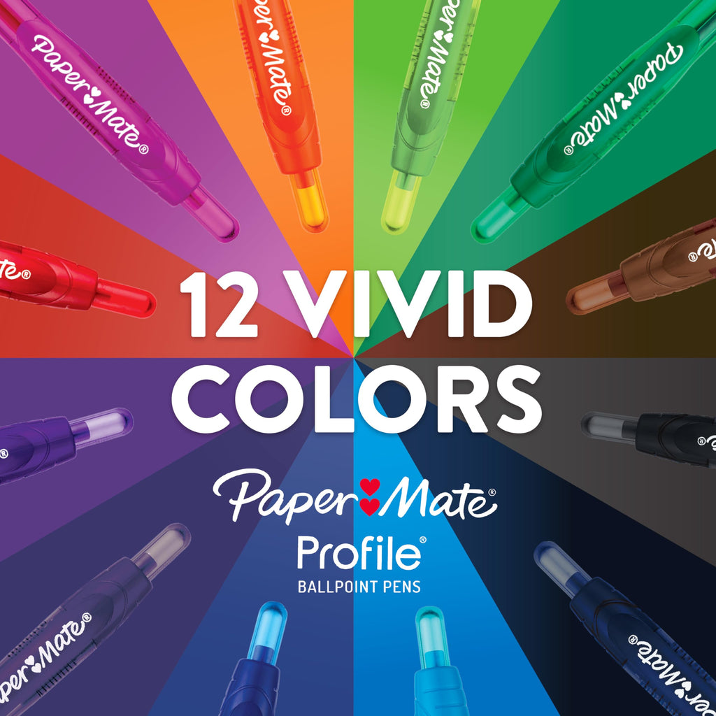 Paper Mate Profile Retractable Ballpoint Pens, Bold Point (1.4mm), Purple Ink, 12 Count - Journaling, Teacher Supplies, Note-Taking