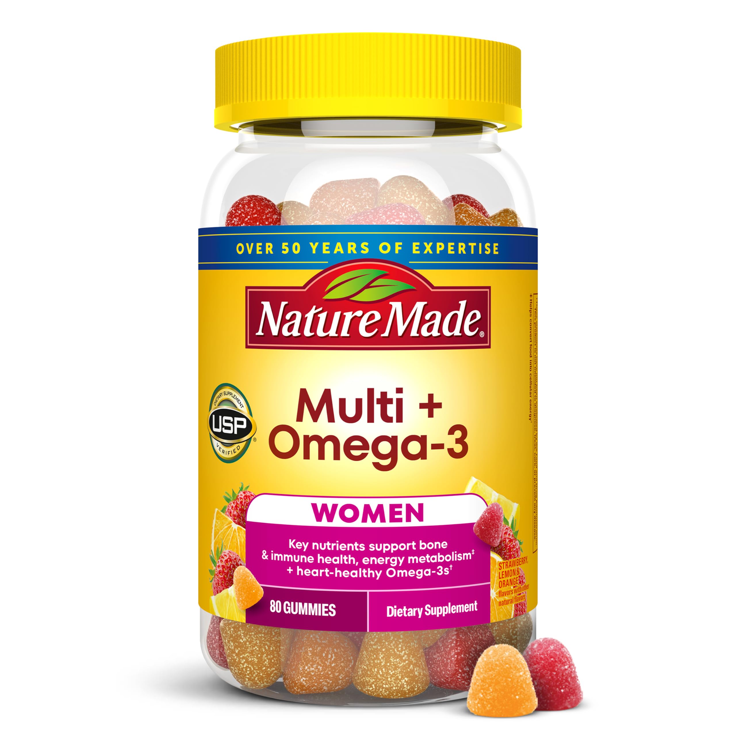 Nature Made Womens Gummy Multivitamins with Omega-3, 150 Gummies | Multivitamin for Women for Daily Nutritional Support, Strawberry, Lemon & Orange Flavors, 75 Day Supply