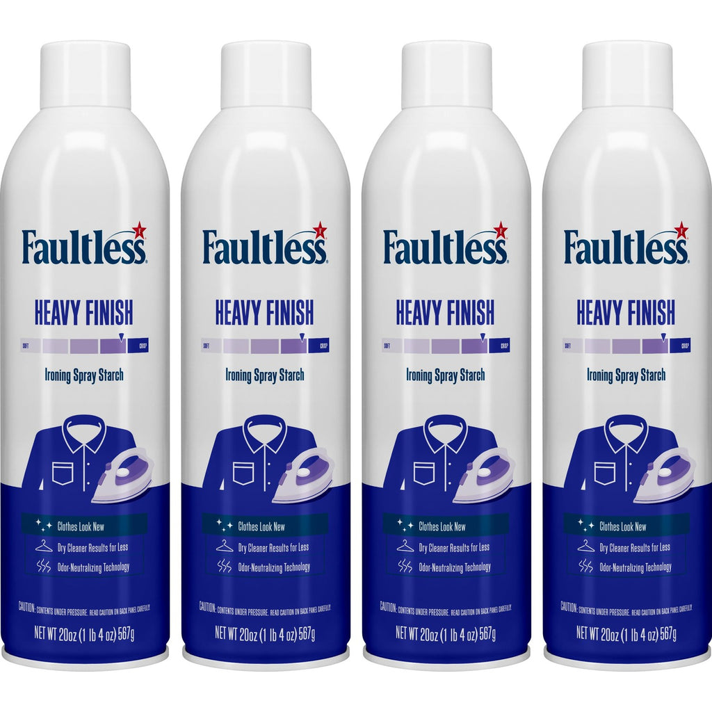 Laundry Starch Spray, Faultless Heavy Spray Starch 20 oz Cans for a Smooth Iron Glide on Clothes & Fabric Even Spray, Easy Iron Glide, No Reside (Pack of 4)