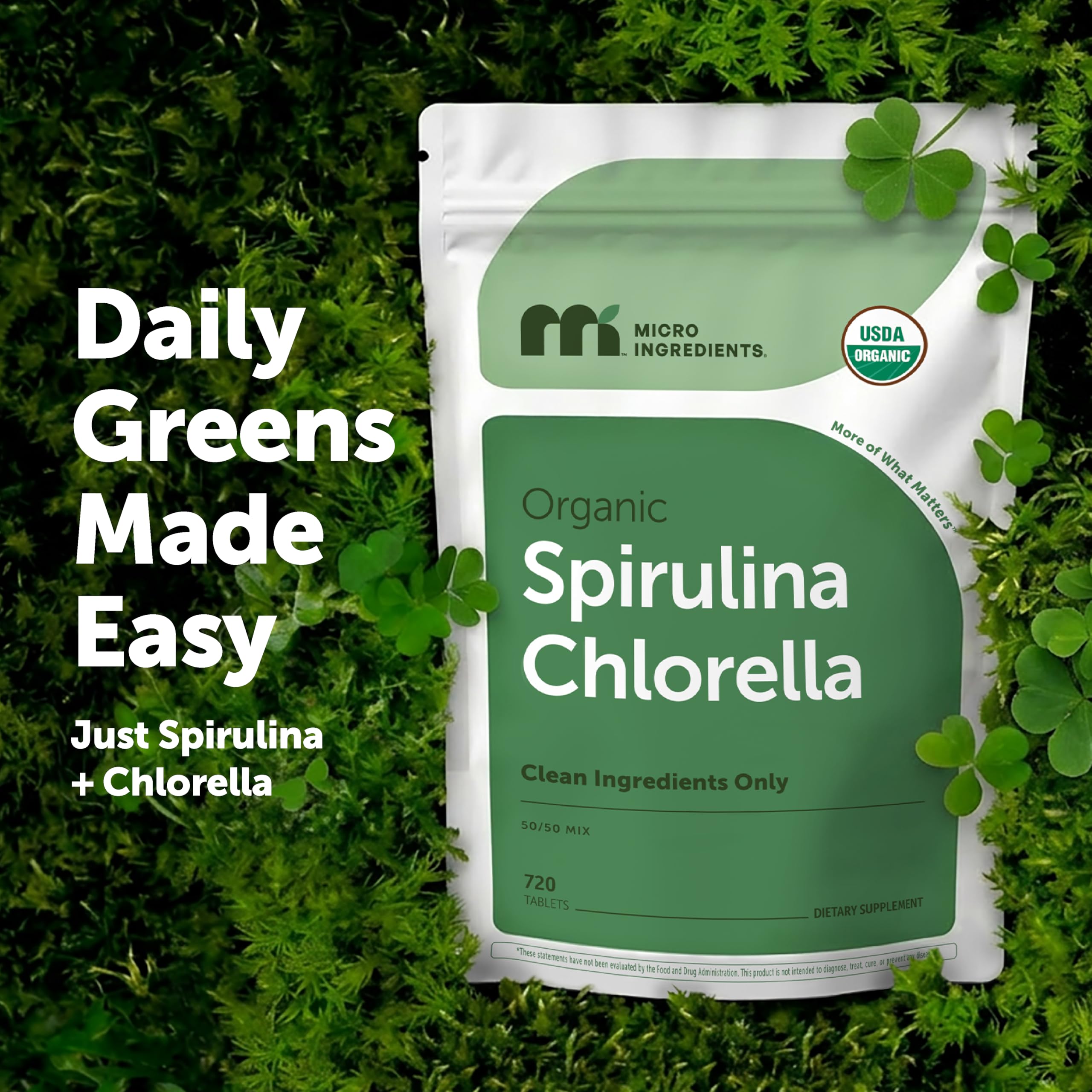 Micro Ingredients Organic Spirulina Chlorella Tablets, 720 Count | 4 Month Supply. 50/50 Algae Blend, Broken Cell Wall, Sunlight Grown. Contains Vegan Protein & Naturally Occurring Chlorophyll