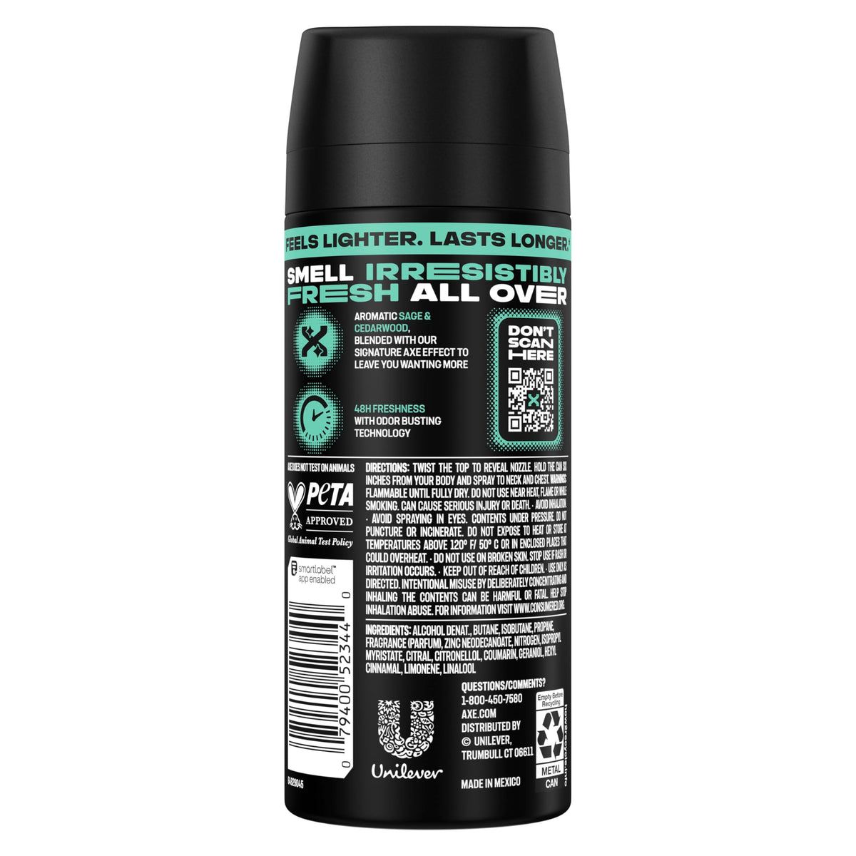 AXE Body Spray 4 Count Apollo 48 Hour All Over Fresh 2.9 oz