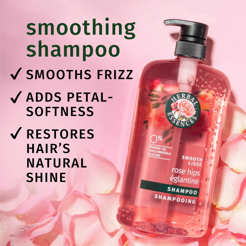 Herbal Essences Shampoo, Rose Hips - Smooth Collection, Shiny Hair with Vitamin E & Jojoba, Safe for Color Treated Hair, Floral Scent, Cruelty-Free, Dermatologist-Tested, 29.2 Fl Oz