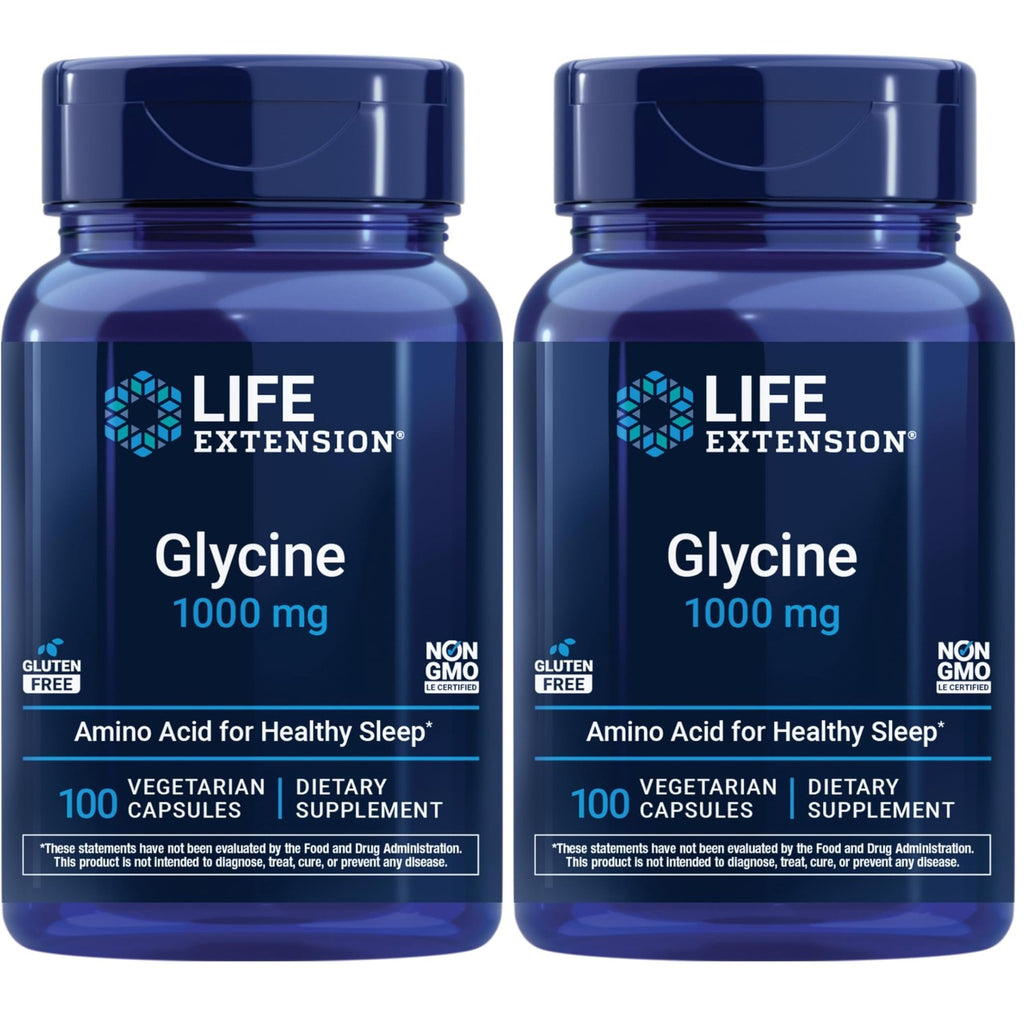 Life Extension Glycine, 1000 mg, Amino Acid that Promotes Healthy Sleep, Gluten-Free, Non-GMO, Vegetarian, 100 Capsules