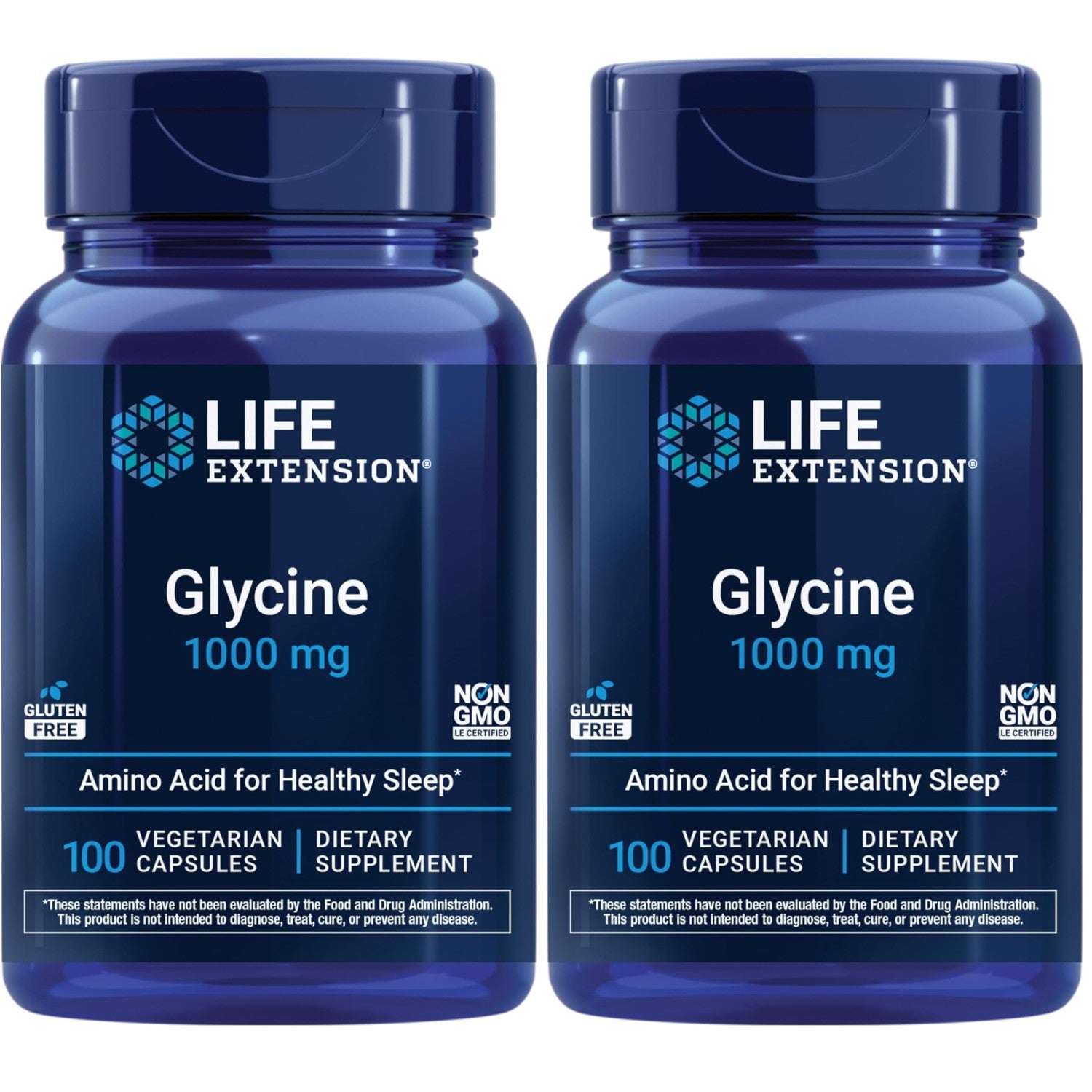 Life Extension Glycine, 1000 mg, Amino Acid that Promotes Healthy Sleep, Gluten-Free, Non-GMO, Vegetarian, 100 Capsules