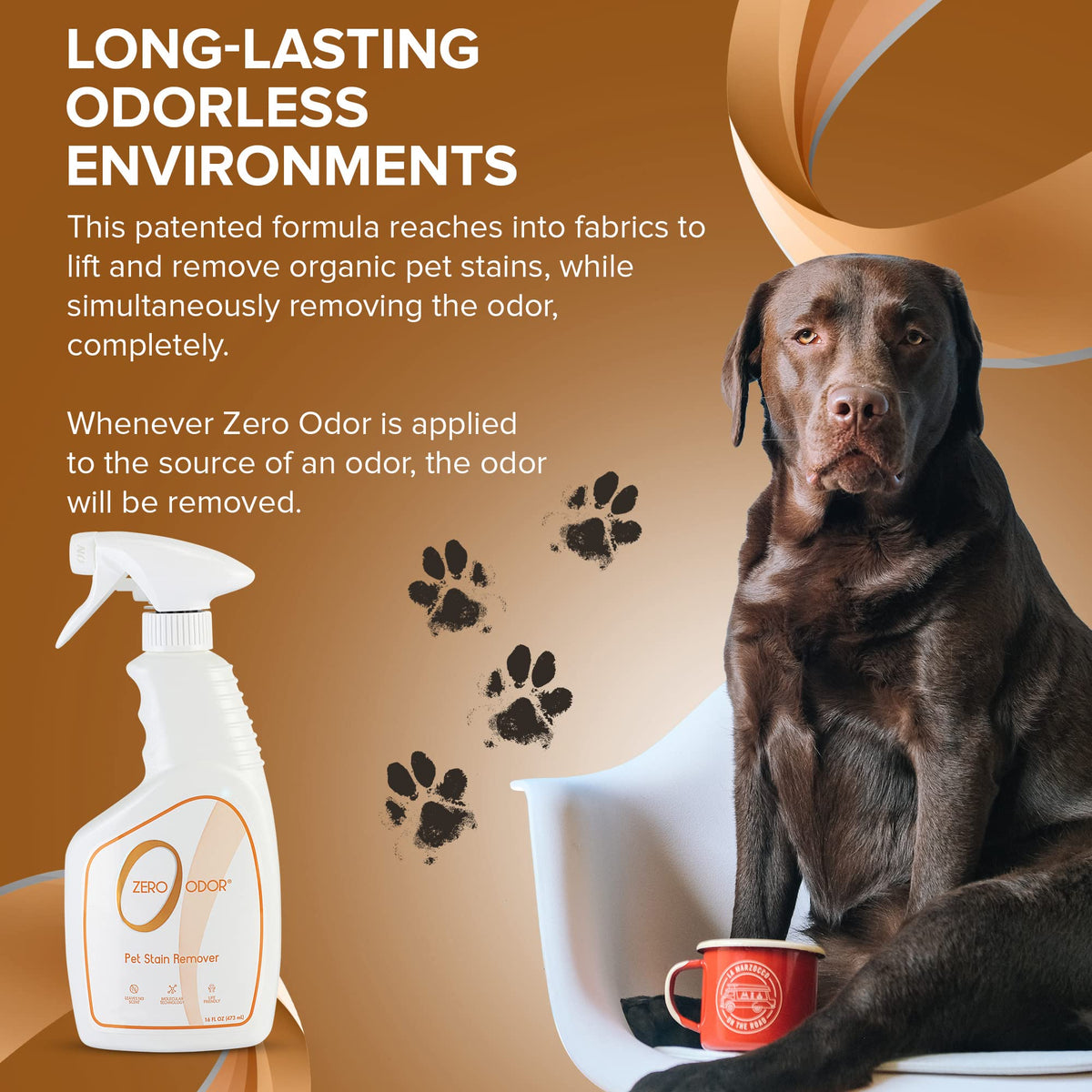 Zero Odor Pet Stain Remover & Odor Eliminator Spray for Carpet, 16 oz