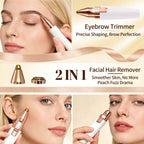 Facial Hair Removal for Women,2 in 1 Electric Hair Removal Device for Chin Upper Lip Peach Fuzz & Rechargeable Eyebrow Trimmer with LED Light for Precise Shaping