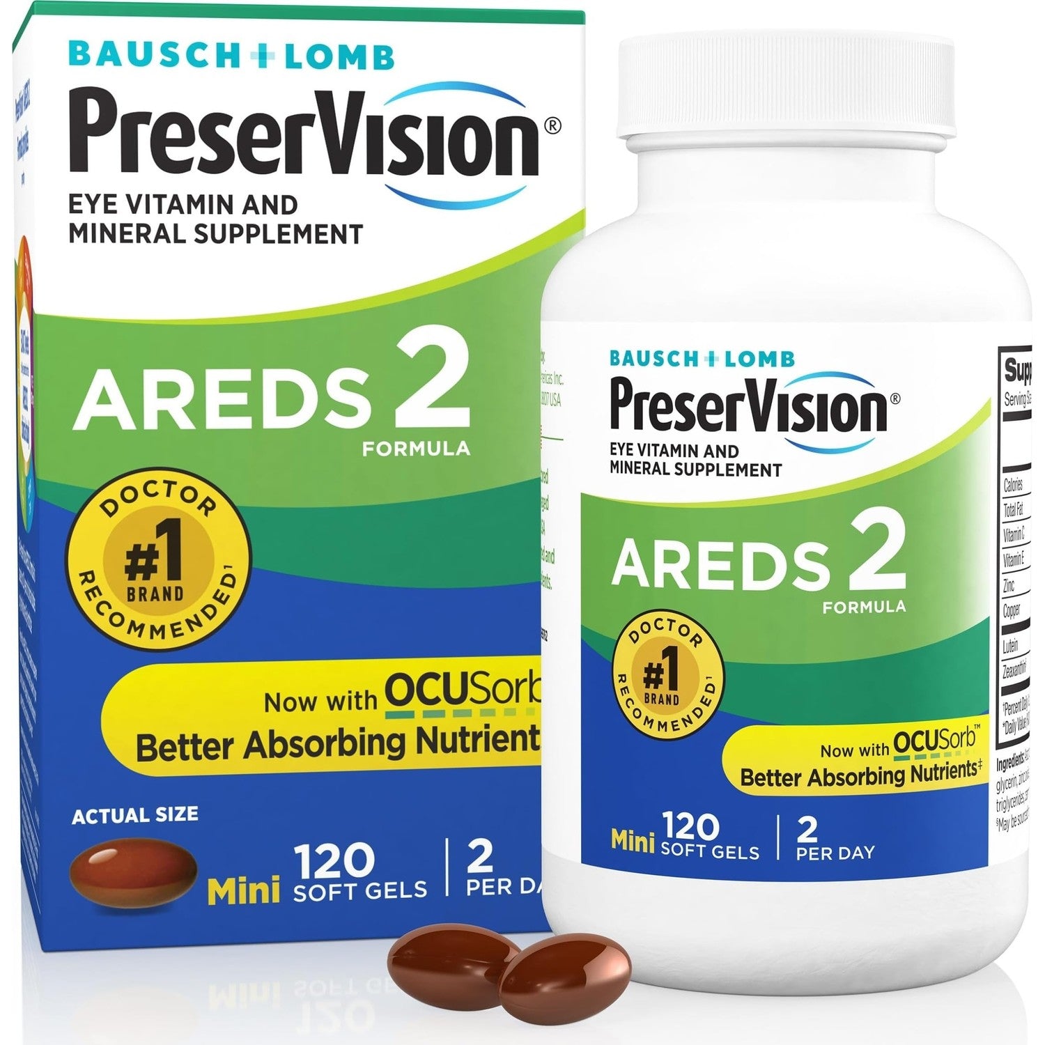 PreserVision AREDS 2 Eye Vitamins OCUSorb Formula, 120 Softgels | Lutein & zeaxanthin, macular support* Vitamins, vegan soft gels, Vitamin C, E, Zinc, Copper, eye health for adults
