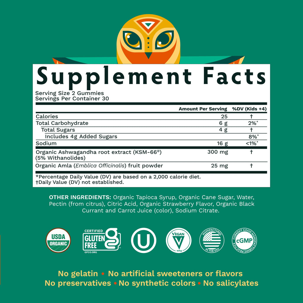 TRIBE ORGANICS Ashwagandha KSM 66 Gummies for Kids & Teens, 300mg, 60ct
