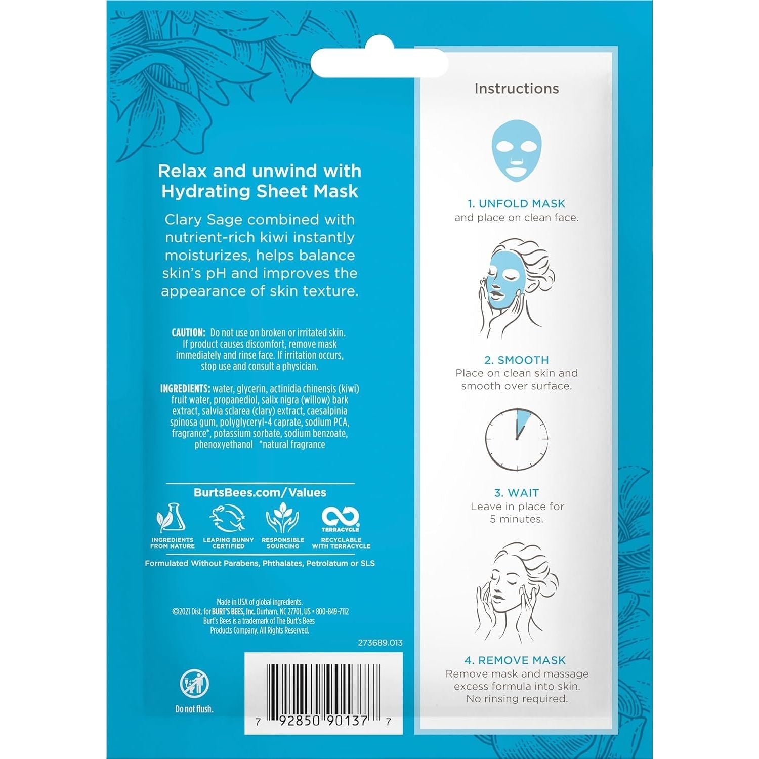 Buy now Burt's Bees Hydrating Face Mask with Clary Sage, Single Use Sheet Mask, 6 Count (Package May Vary) at indiglob india