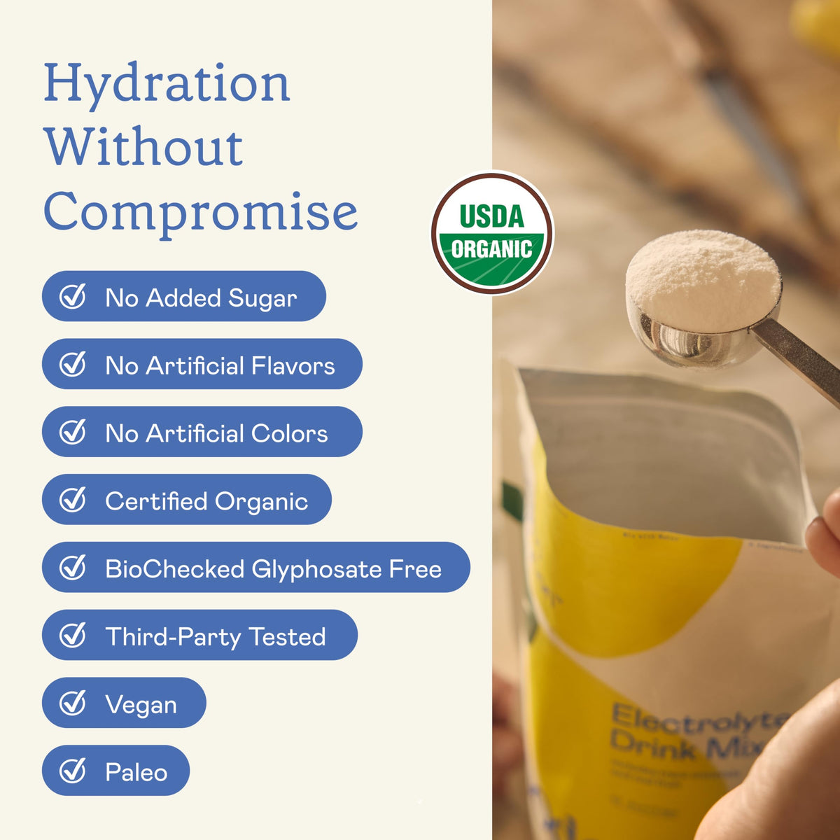 GOODONYA Organic Hydration Electrolyte Drink Mix, Certified Organic Hydration Powder, Non-GMO, Biochecked Glyphosate Free, Low Sugar, Lemonade Flavor, No Artificial Flavors,12 Stick Packs