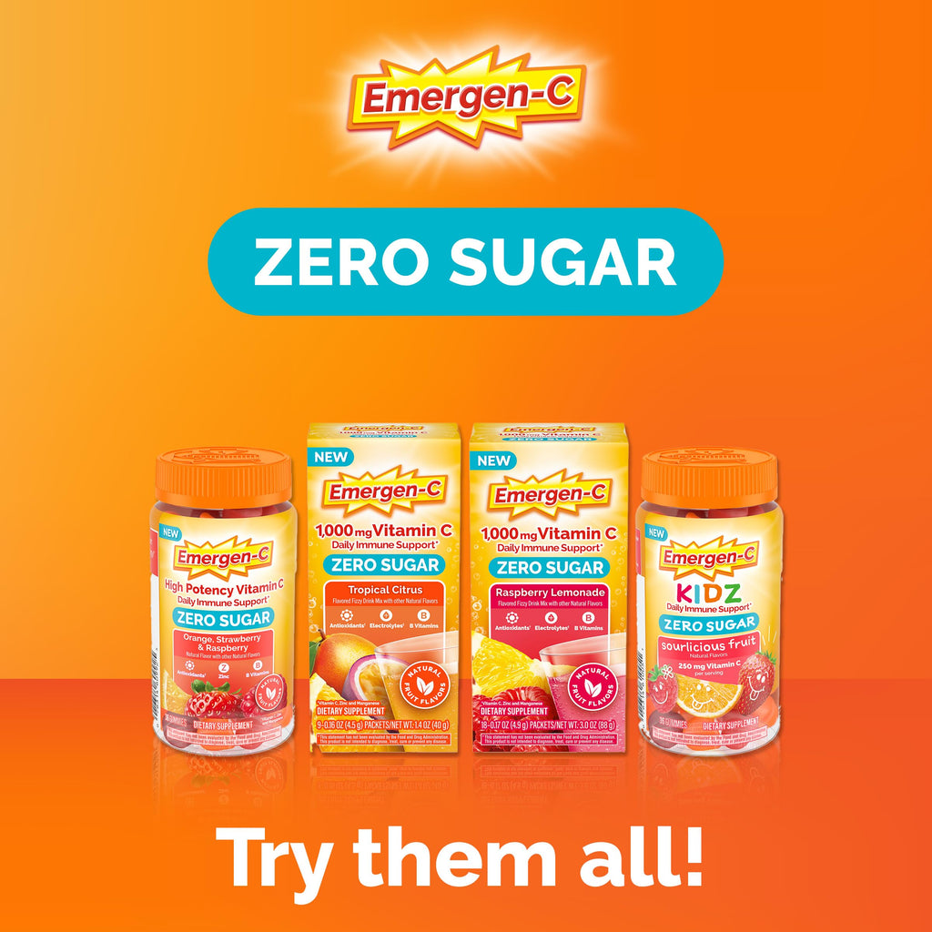 Emergen-C Vitamin C 250mg Gummies, Immune Support, Mixed Fruit, 36 Gummies | Zero Sugar, B Vitamins for Energy, Zinc and Manganese, Naturally Flavored, Allulose Sweetened