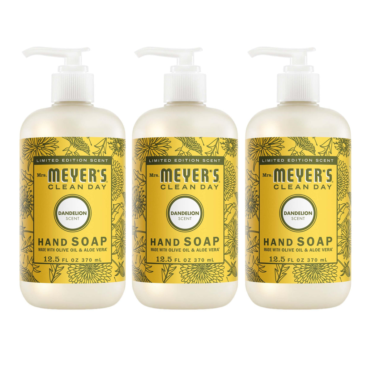 MRS. MEYER'S CLEAN DAY Liquid Hand Soap, Dandelion, 12.5 fl oz, 3 Pack