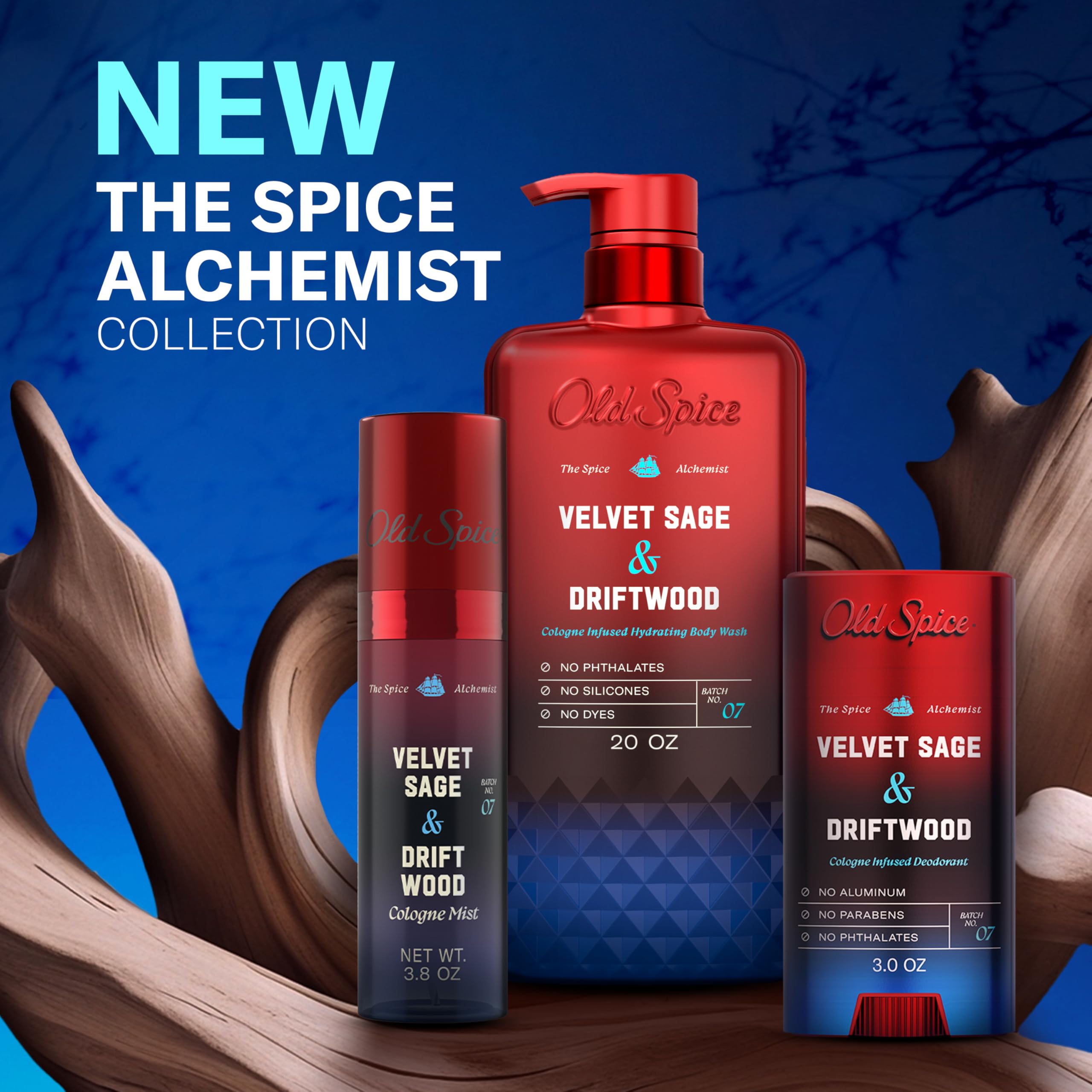 Old Spice Cologne Mist for Men, The Spice Alchemist Collection, 24/7 Cologne Infused Scent, No Trade Off Formula, Free of Parabens & Phthalates, Velvet Sage + Driftwood Scent, 3.8 oz