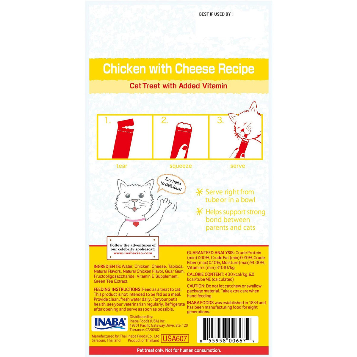 INABA Churu Lickable Purée Natural Cat Treats (Chicken with Cheese Recipe, 4 Tubes)