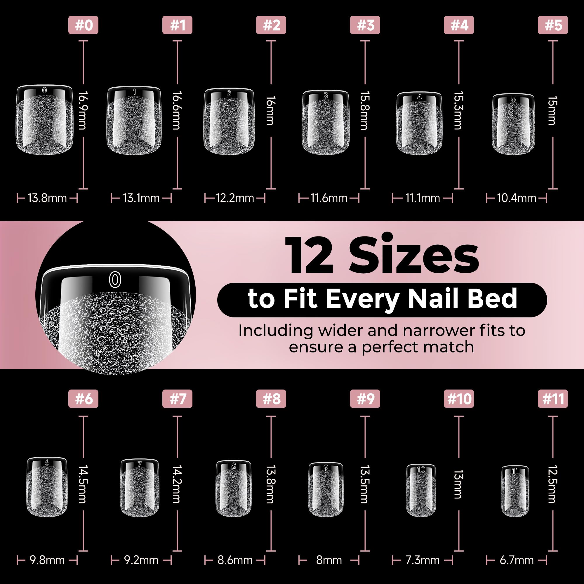 Luckyfairy Extra Short Square Fake Nails, Soft Gel Pre-Shaped Acrylic XS Short Square Nail Tips, Half Matte Full Cover Clear Press on Flase Nail Tips for Nail Extension Home DIY 240pcs/12 Sizes