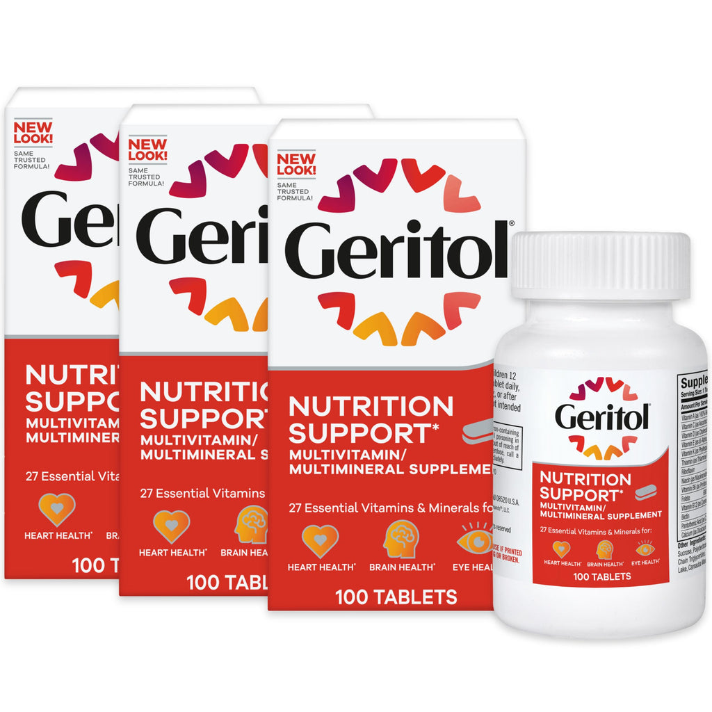 Geritol Multivitamin Supplement, 27 Essential Vitamins & Minerals, 100 Tabs | Daily support for adults, multivitamin tablets with 27 essential vitamins and minerals, gluten-free, non-GMO