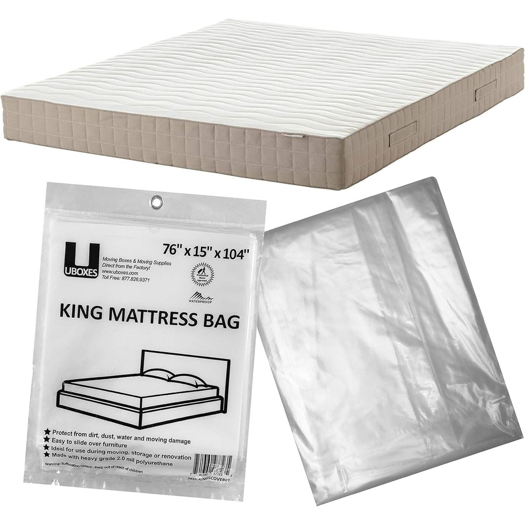 Buy now uBoxes Moving Supplies King Mattress Cover/Bag 76" x 15" x 104", Clear at indiglob india
