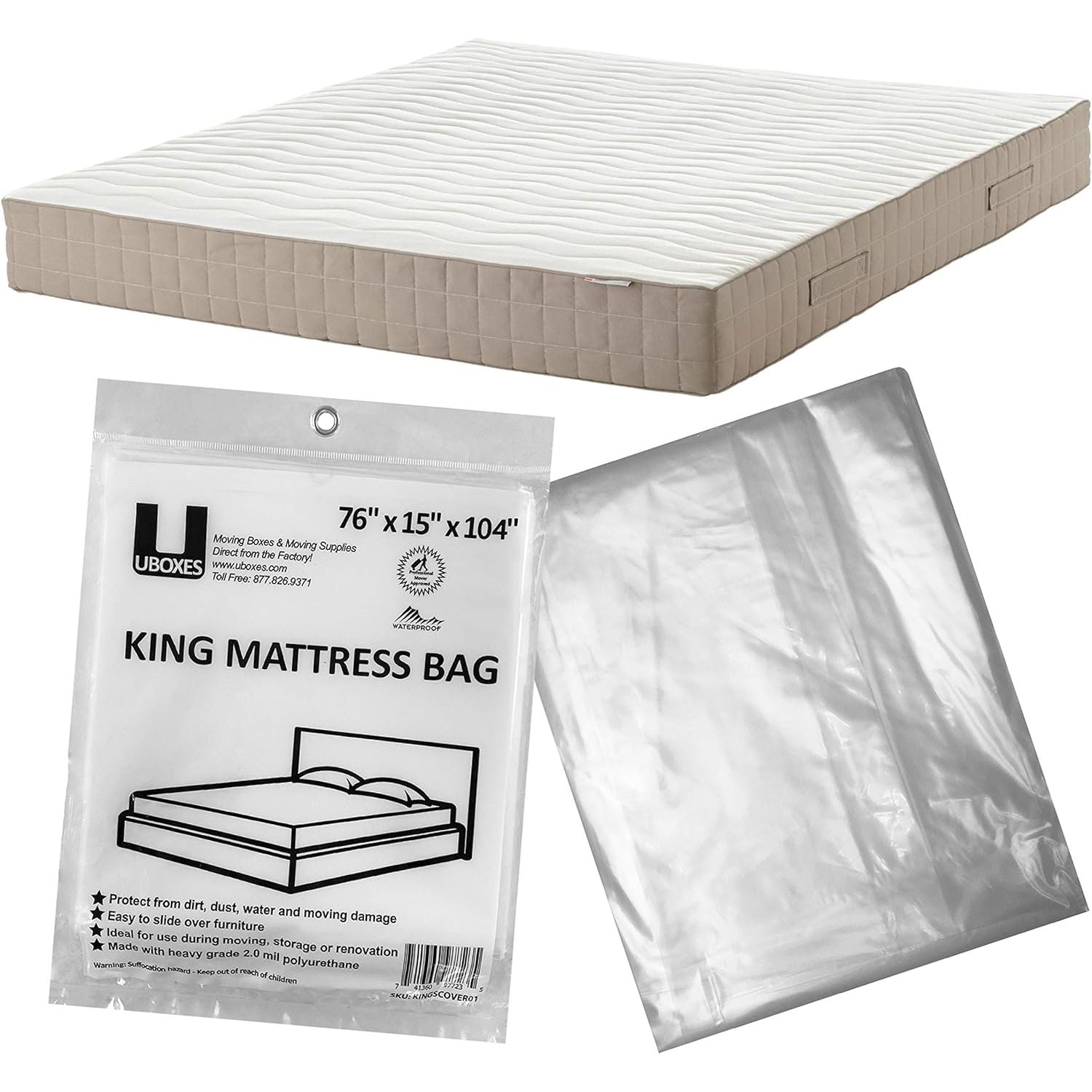 Buy now uBoxes Moving Supplies King Mattress Cover/Bag 76" x 15" x 104", Clear at indiglob india