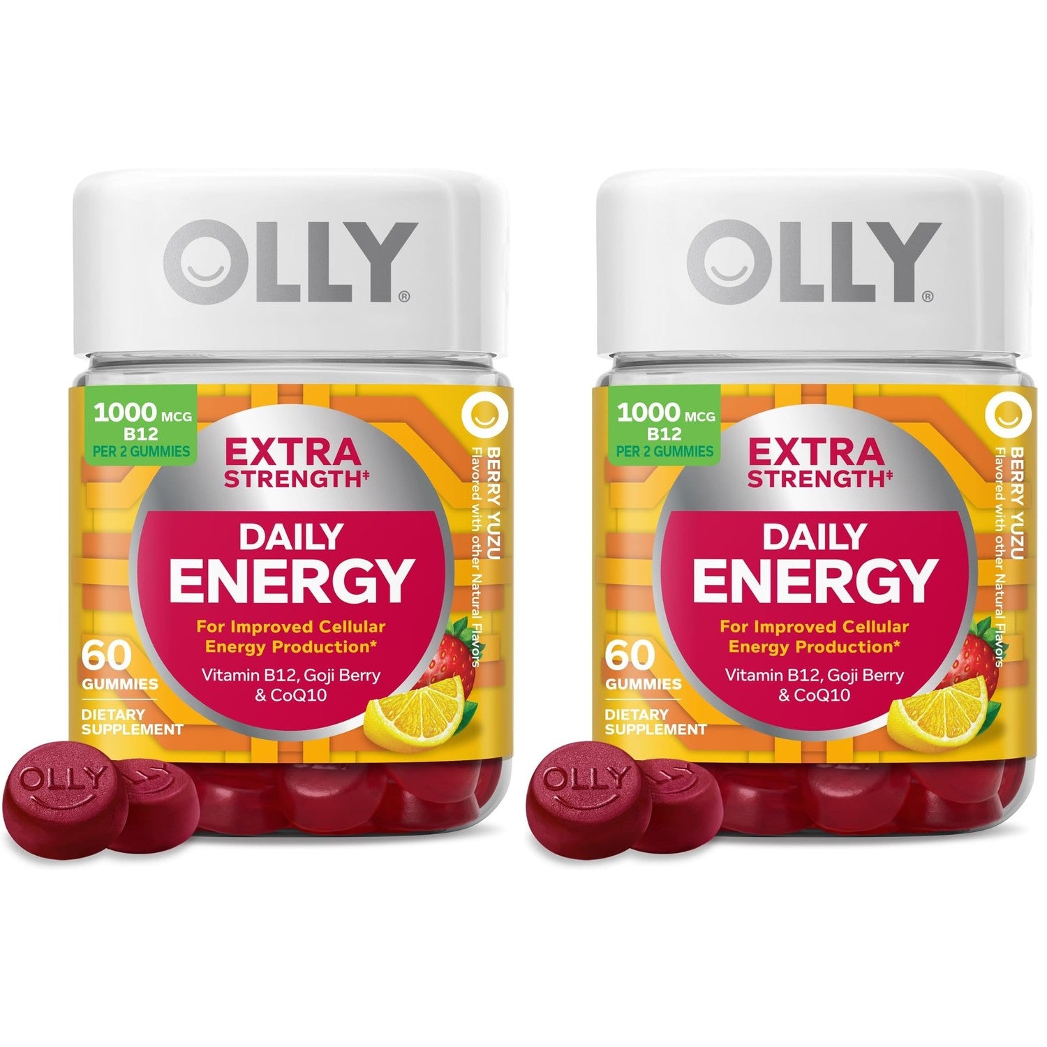 OLLY Extra Strength Daily Energy, Vitamin B12, CoQ10, Berry Yuzu - 60 Count