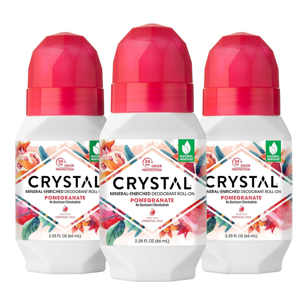 Buy now Crystal Mineral Deodorant Roll-On Body Deodorant With 24-Hour Odor Protection, Pomegranate, Non-Sticky Roll-On, Aluminium Chloride, 2.25 FL OZ - 3 pack at indiglob india