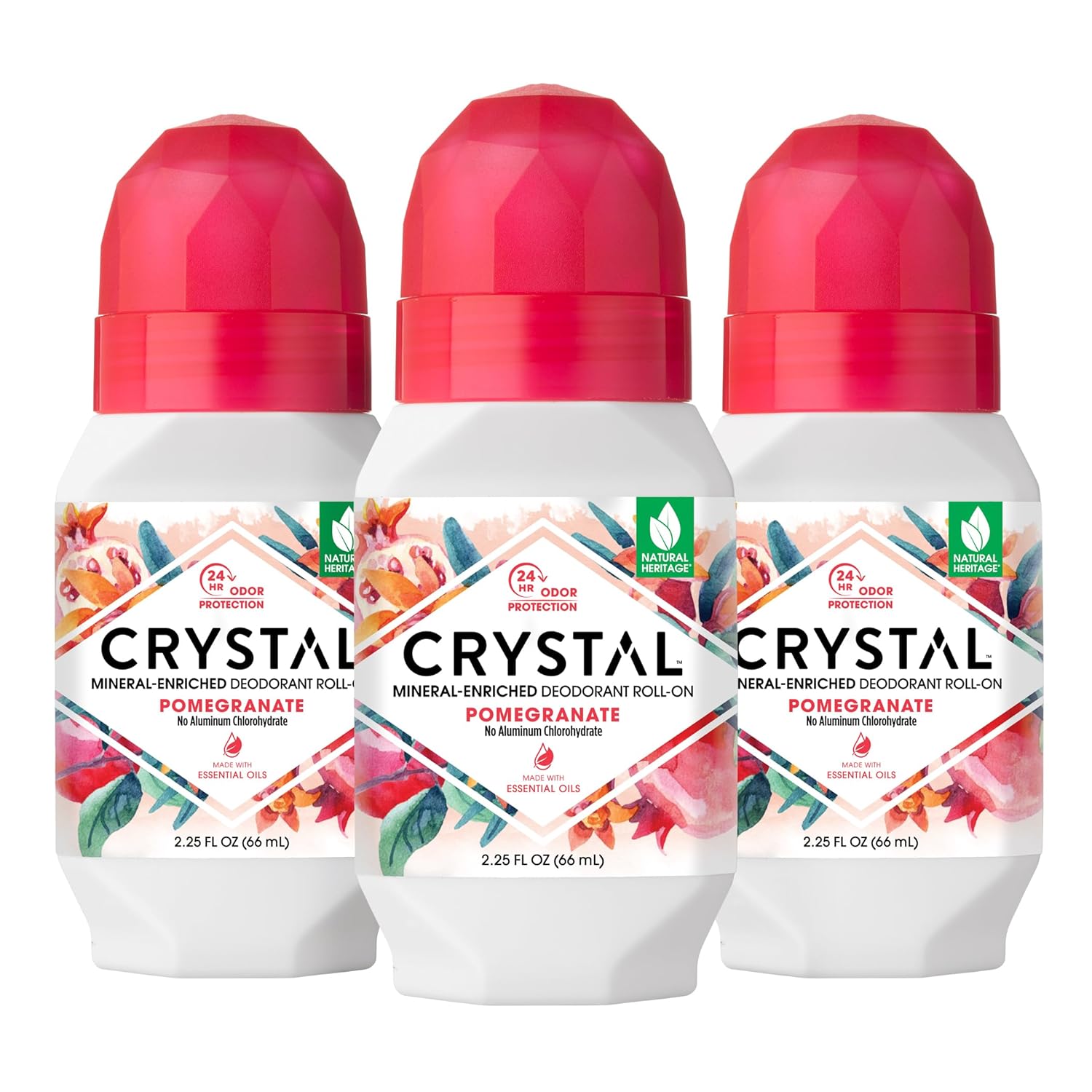 Buy now Crystal Mineral Deodorant Roll-On Body Deodorant With 24-Hour Odor Protection, Pomegranate, Non-Sticky Roll-On, Aluminium Chloride, 2.25 FL OZ - 3 pack 2.25 Fl Oz (Pack of 3) Pomegranate at indiglob india