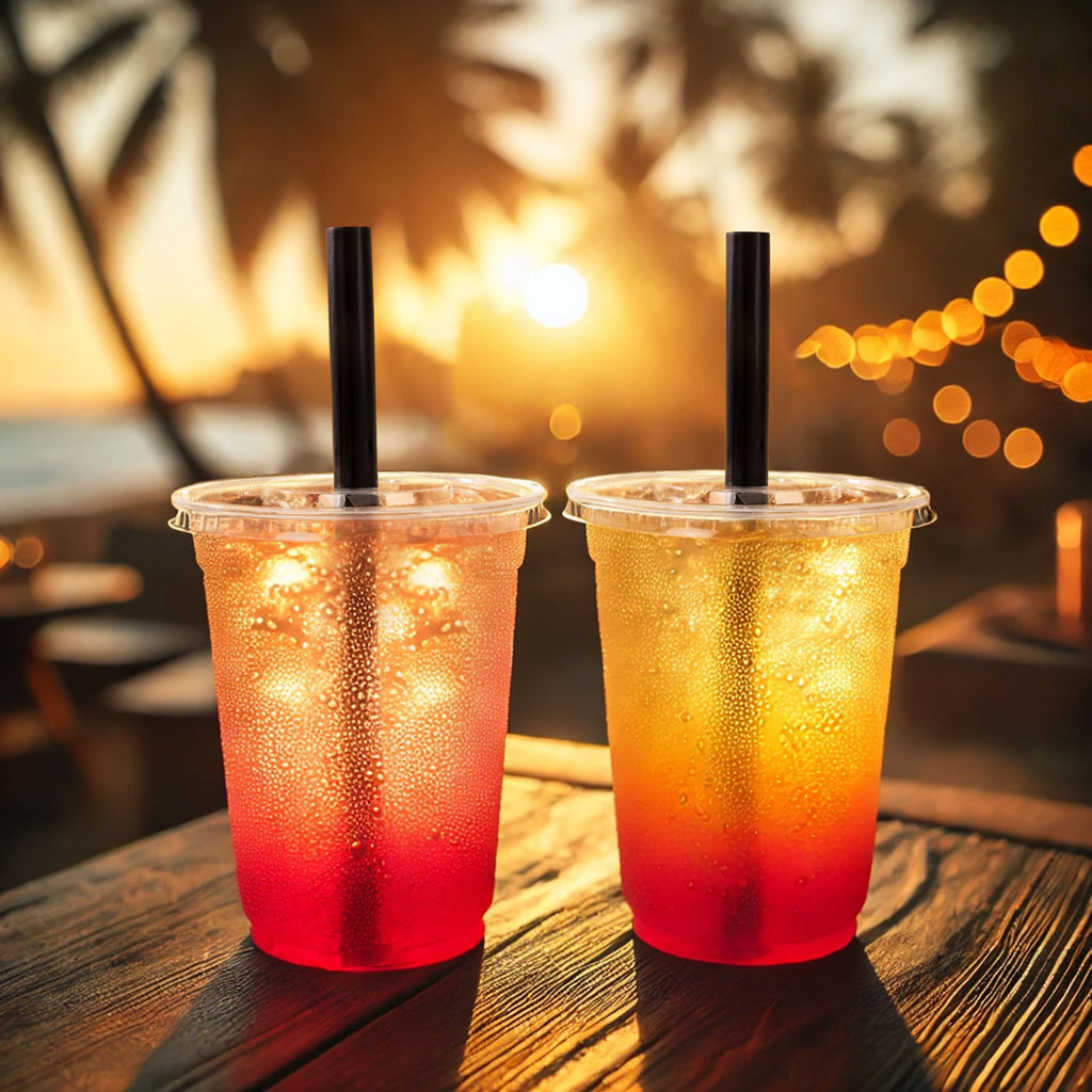 lucdnc 16oz Disposable Clear Plastic Cups with Lids & Straws