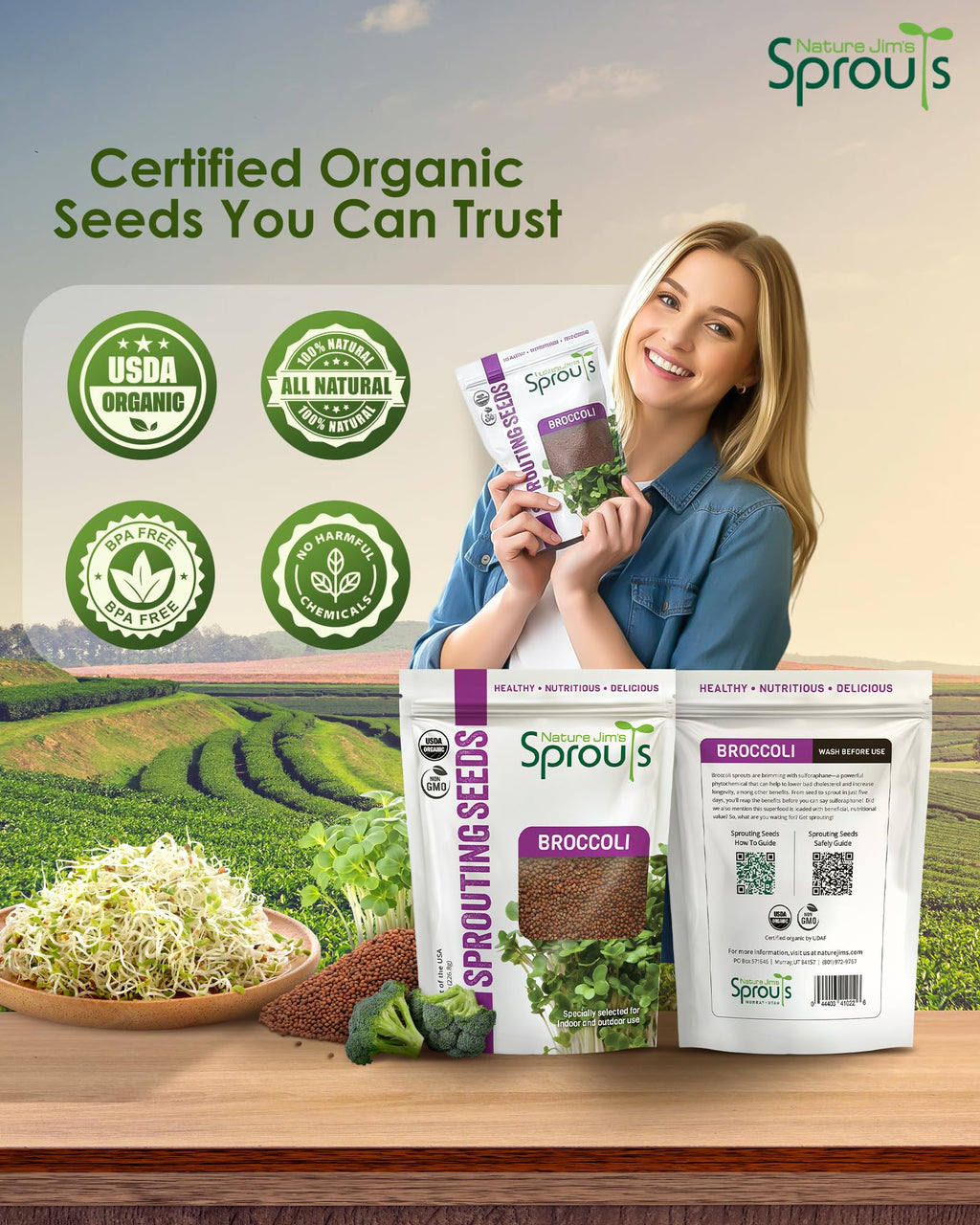 Nature Jim's Sprout Organic Broccoli Seeds – Non-GMO, Sprouting Seeds - 8oz