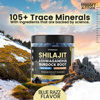 Pure Shilajit Gummies, Sea Moss, Ashwagandha, 105+ Trace Minerals – Organic Burdock Root & Lions Mane Mushroom - Blue Razz – Vegan & Non-GMO – Made in USA – 60ct
