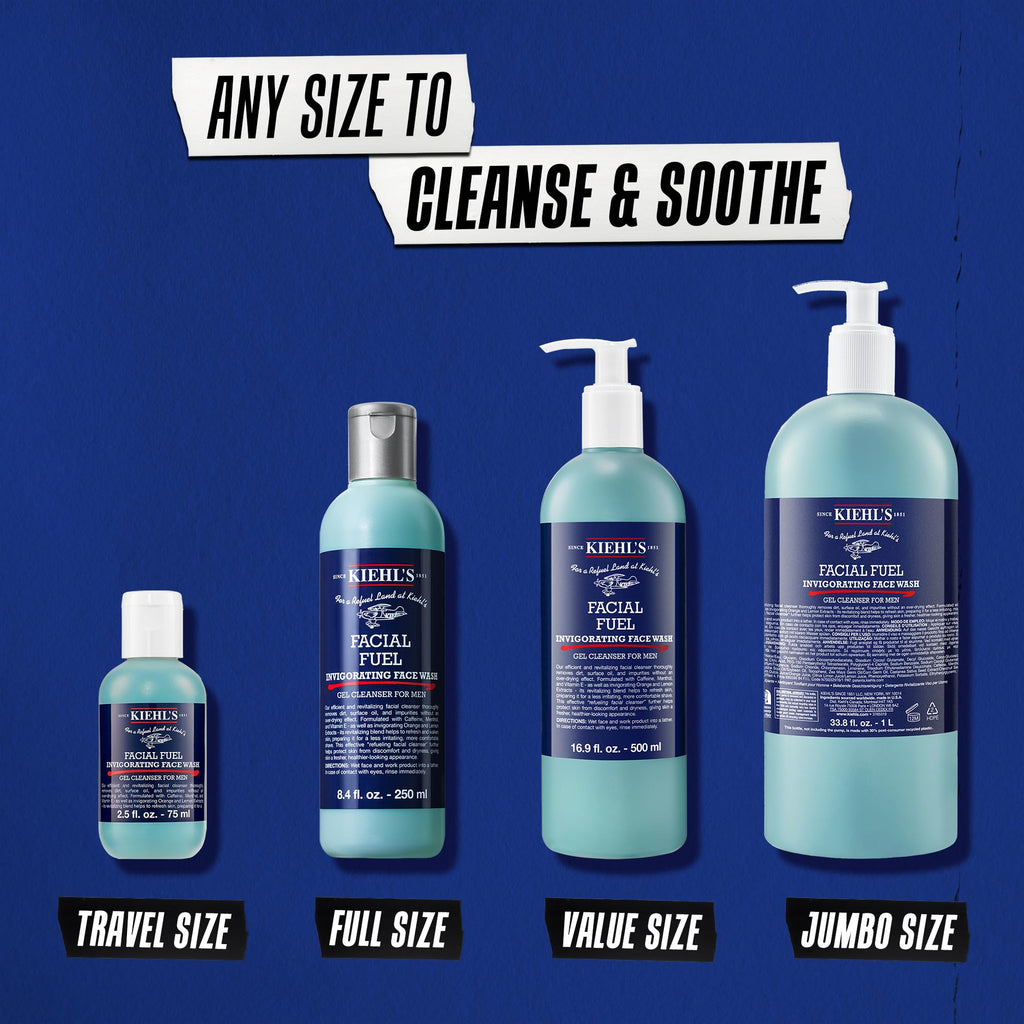 Kiehl's - Facial Fuel Men's Energizing Face Wash | Refreshing, Foaming Gel Cleanser Cleanses Skin Without Drying - With Caffeine & Menthol - Suitable for All Skin Types