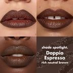 Close-up of lips showcasing e.l.f. Cream Glide Lip Liner in Doppio Espresso, a rich neutral brown. Verified by CuratCart.