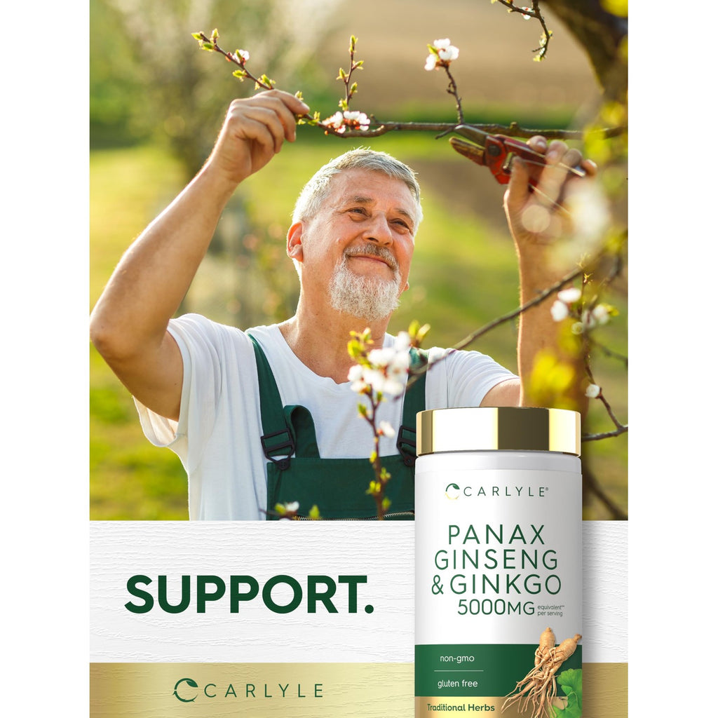 Carlyle Panax Ginseng & Ginkgo | 120 Vegetarian Capsules | Non-GMO & Gluten Free Supplement