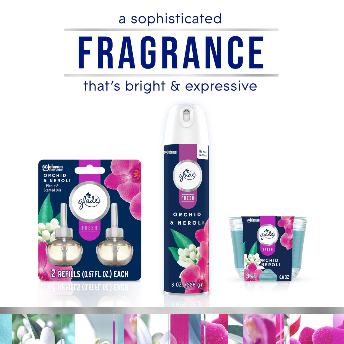 Glade Automatic Spray Refill, Air Freshener for Home and Bathroom, Orchid & Neroli, Fresh Collection, 6.2 Oz, 2 Count