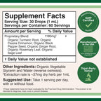 Organic Turmeric Curcumin Drops, Black Pepper + Ginger, Joint Support, 2 oz | Joint Comfort Liquid Supplement, Alcohol-Free, Black Pepper (Piperine) for Absorption, Ginger, USDA-Organic, 60 Servings