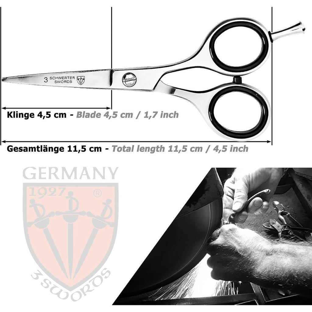 Buy now 3 Swords Germany â€“ professional BEARD MUSTACHE HAIR SCISSORS, stainless steel, straight blade, sharp, with black case at indiglob india