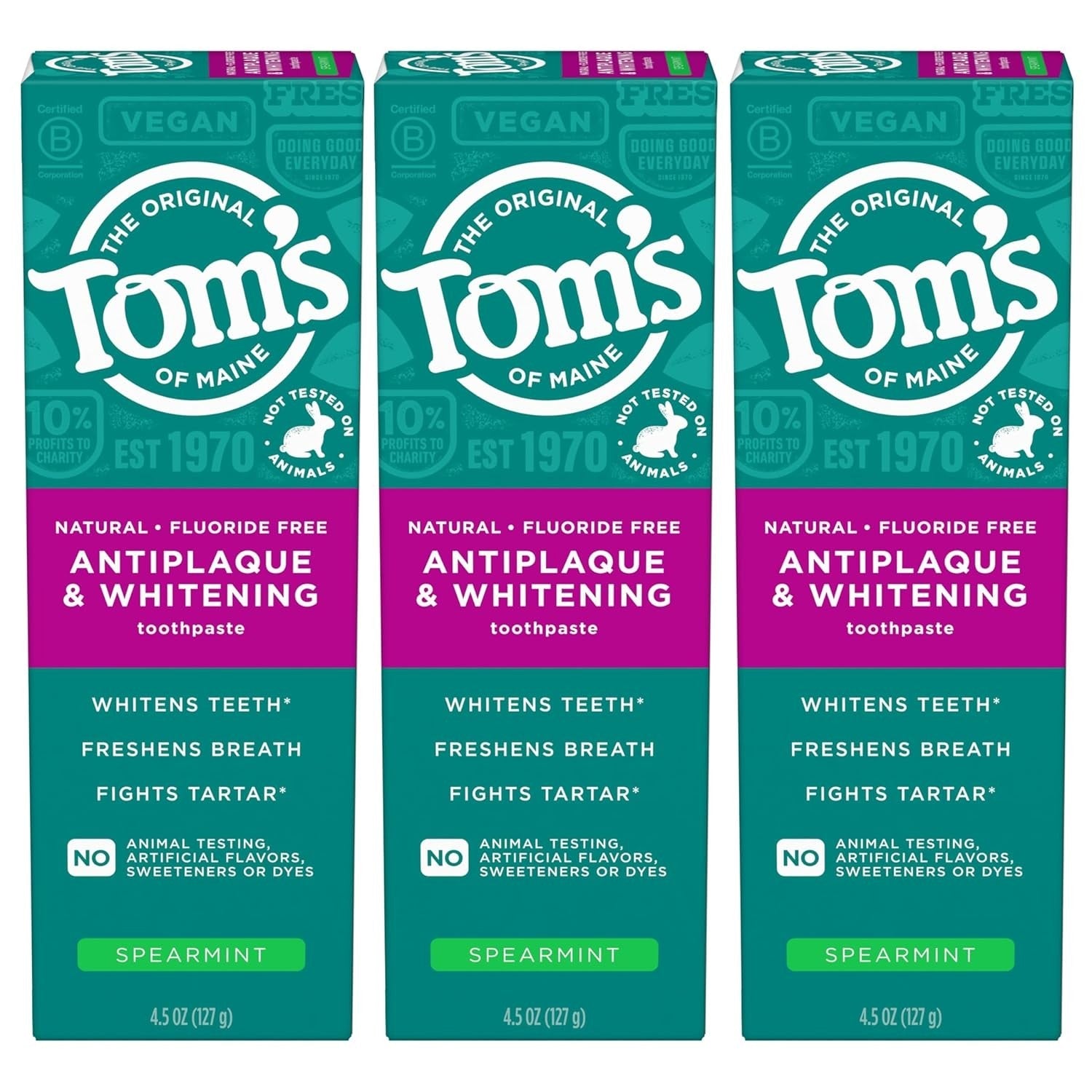 Buy now Tom's of Maine Fluoride-Free Antiplaque & Whitening Natural Toothpaste, Peppermint, 5.5 oz. (Pack of 2) 4.5 Ounce (Pack of 3) Spearmint at indiglob india