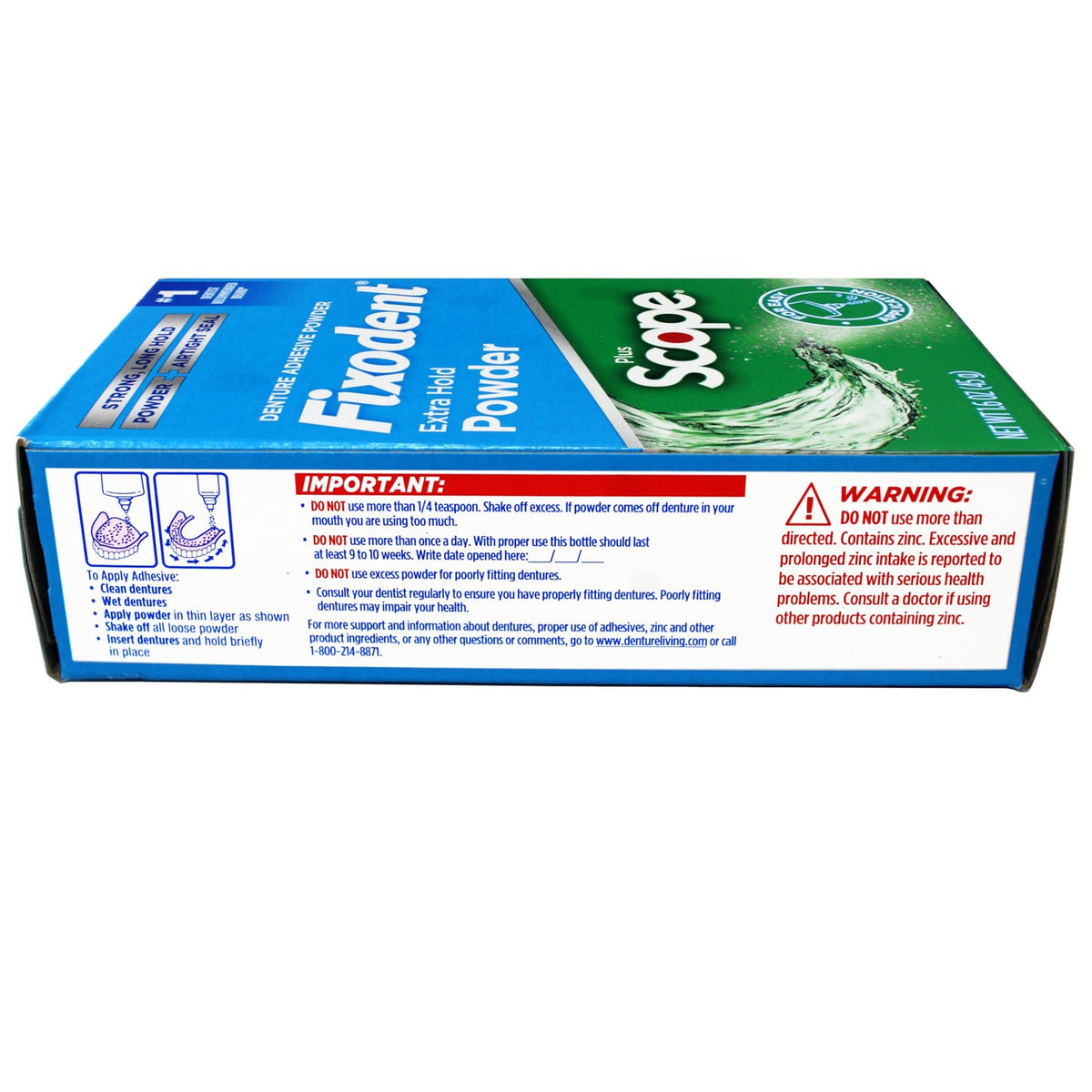 Fixodent Denture Adhesive Powder, Extra Strong, Plus Scope, Strong, Long Hold Powder, Airtight Seal, 1.6 OZ, Pack of 3