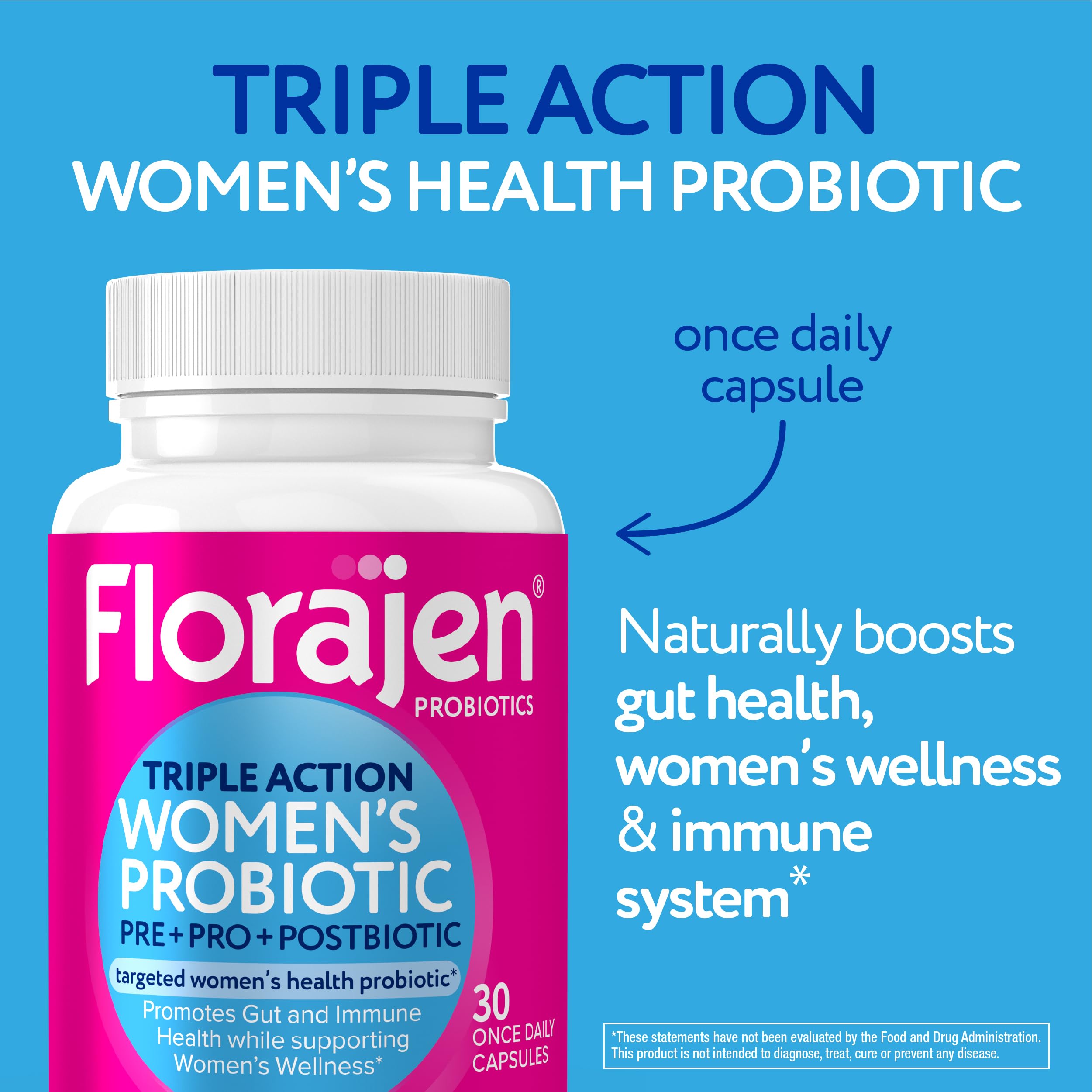 Florajen Women’s Probiotic, Digestive & Immune Support, 30 Capsules | Prebiotic & Postbiotic, Bloating & Constipation Relief, Vegan, Gluten-Free, Non-GMO, Daily Gut Health