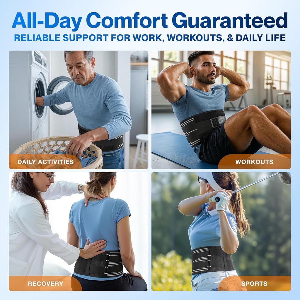 Buy now Modvel Back Brace for Lower Back Pain Women and Men â€“ Lumbar Support Belt for Sciatica, Herniated Disc, Muscle Strain â€“ Adjustable Breathable Work Brace with 6 Stays â€“ Support for Postureâ€“ Size M at indiglob india