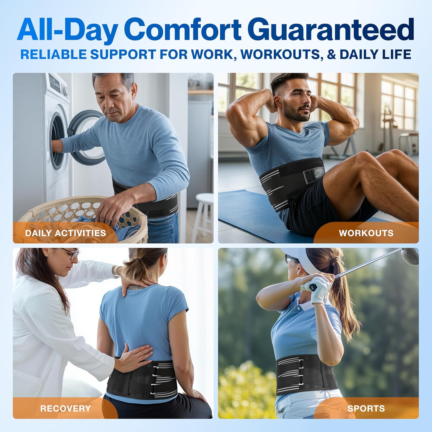Buy now Modvel Back Brace for Lower Back Pain Women and Men â€“ Lumbar Support Belt for Sciatica, Herniated Disc, Muscle Strain â€“ Adjustable Breathable Work Brace with 6 Stays â€“ Support for Postureâ€“ Size M at indiglob india