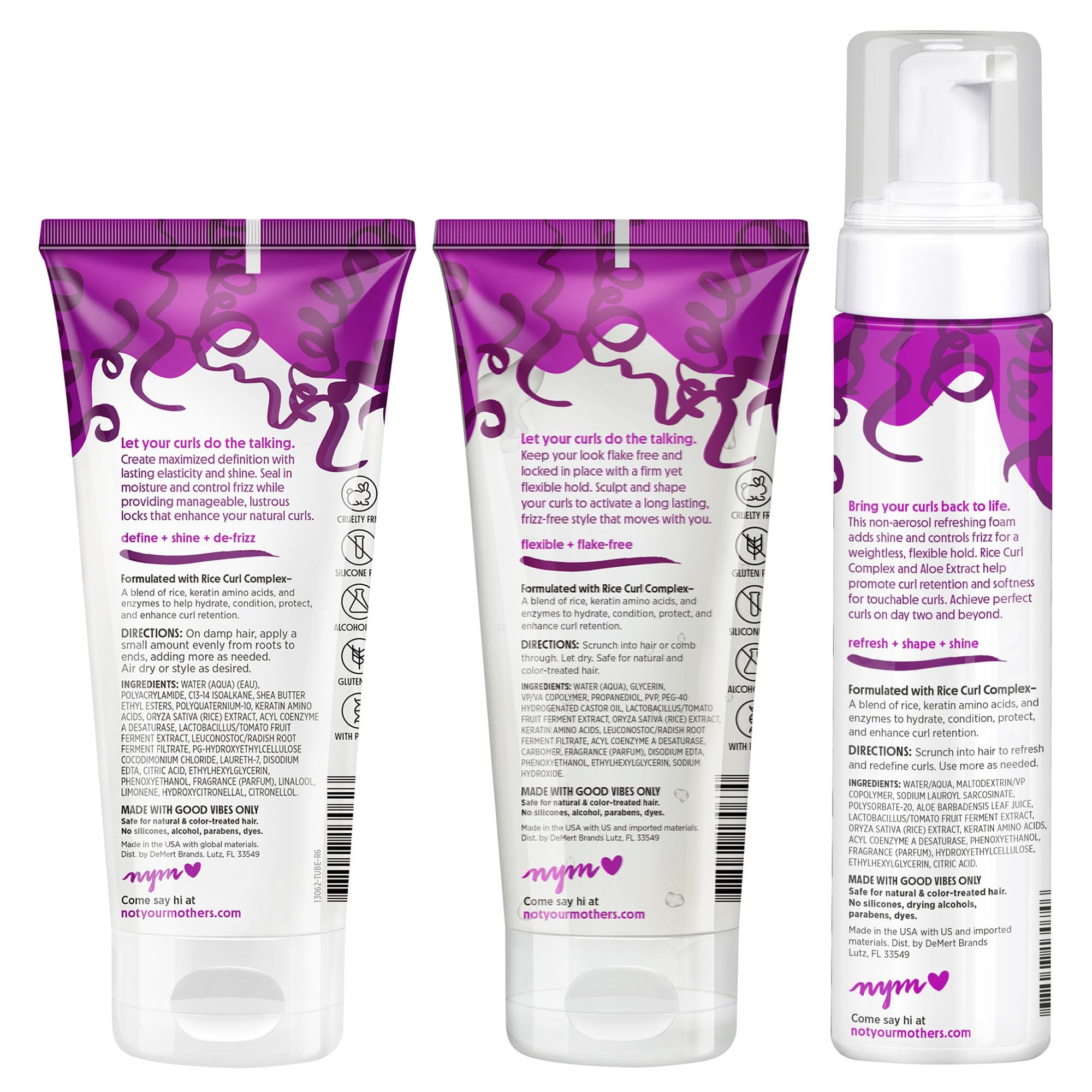 Not Your Mother's Curl Talk Sculpting Gel, Curl Defining Cream, & Curl Foam | Frizz Control Gel, Defining Cream, & Refreshing Curl Foam - 6 & 8 fl oz - Formulated with Rice Curl Complex - Citrus Jasmine